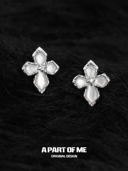 Stigmata Cross Silver Earrings
