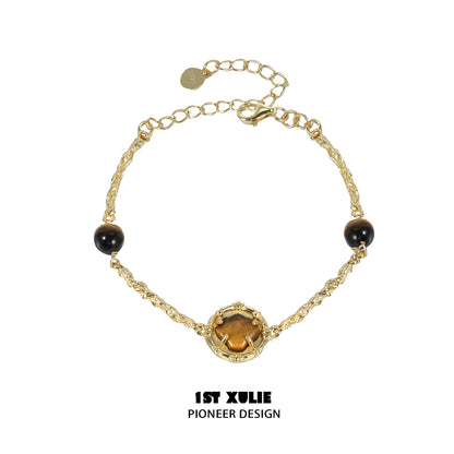 Retro Tiger Eye Shell Silver Bracelet