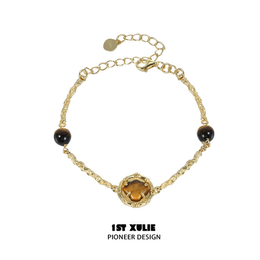 Retro Tiger Eye Shell Silver Bracelet