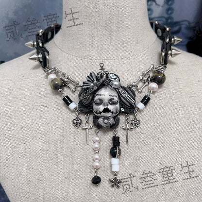 Choker-two three children's necklace niche original doll design dark goth punk exquisite heavy industry choker collarbone chain