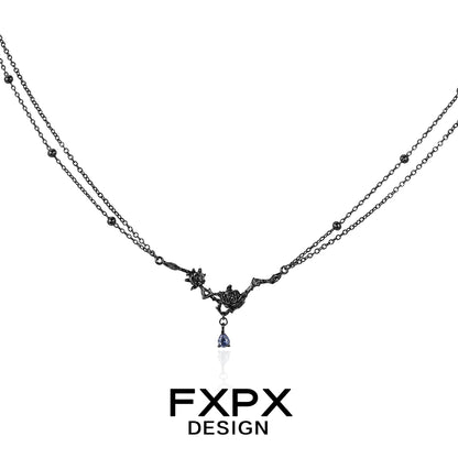 Tanzanian Blue Black Rose Necklace