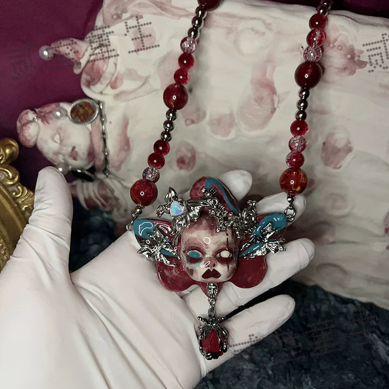 Gothic Evil Bloody Doll Beaded Necklace