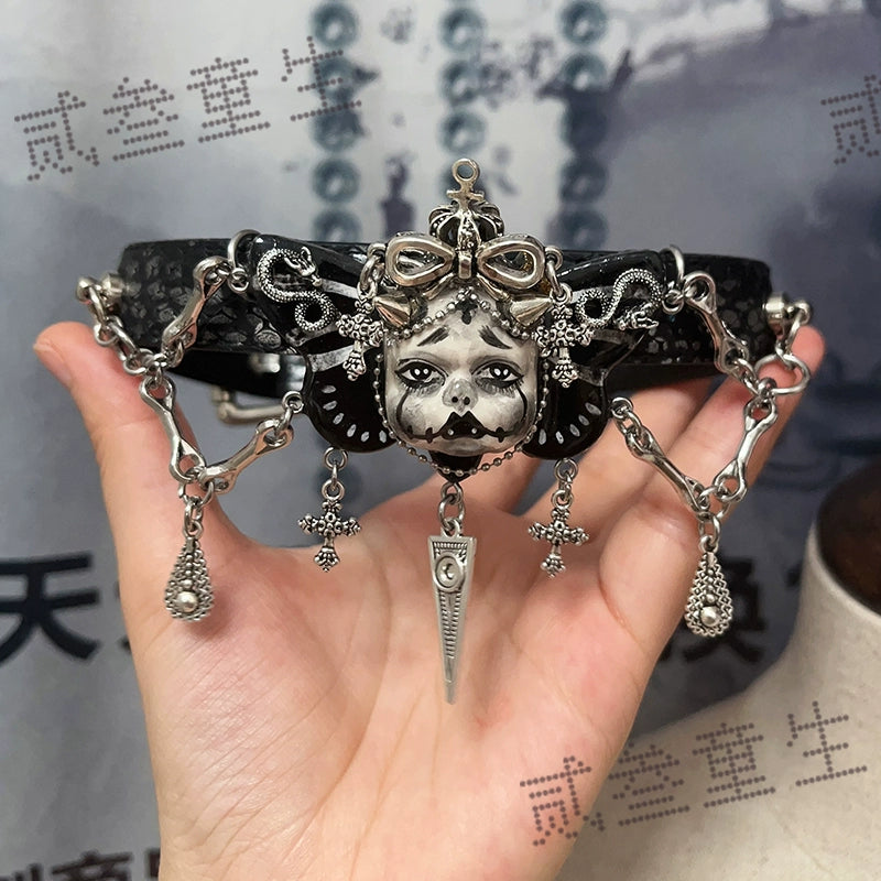 Choker-Ersan Tongsheng original handmade belt collarbone chain subculture punk style y2k dark babes goth style men and women