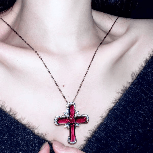 "Blood Cherry" Cross Necklace