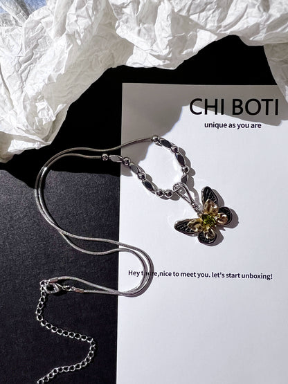 "Dead Leaf Butterfly" Zircon Necklace
