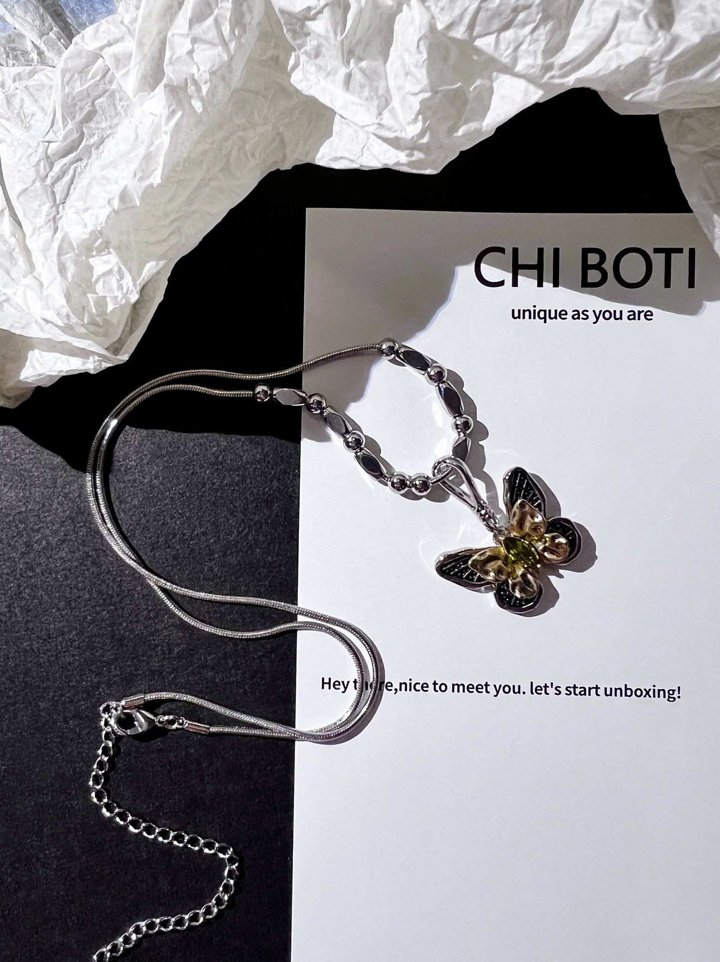 "Dead Leaf Butterfly" Zircon Necklace