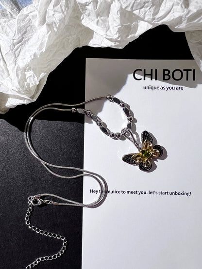 "Dead Leaf Butterfly" Zircon Necklace