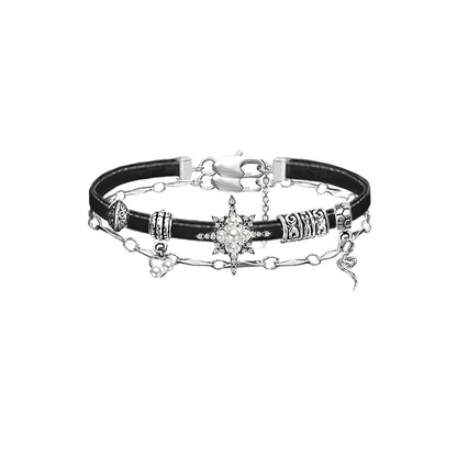 Star Glow Zircon Leather Bracelet