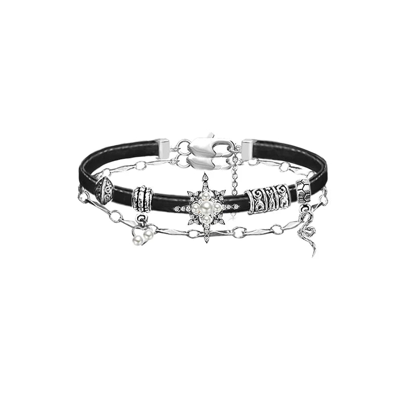 Star Glow Zircon Leather Bracelet