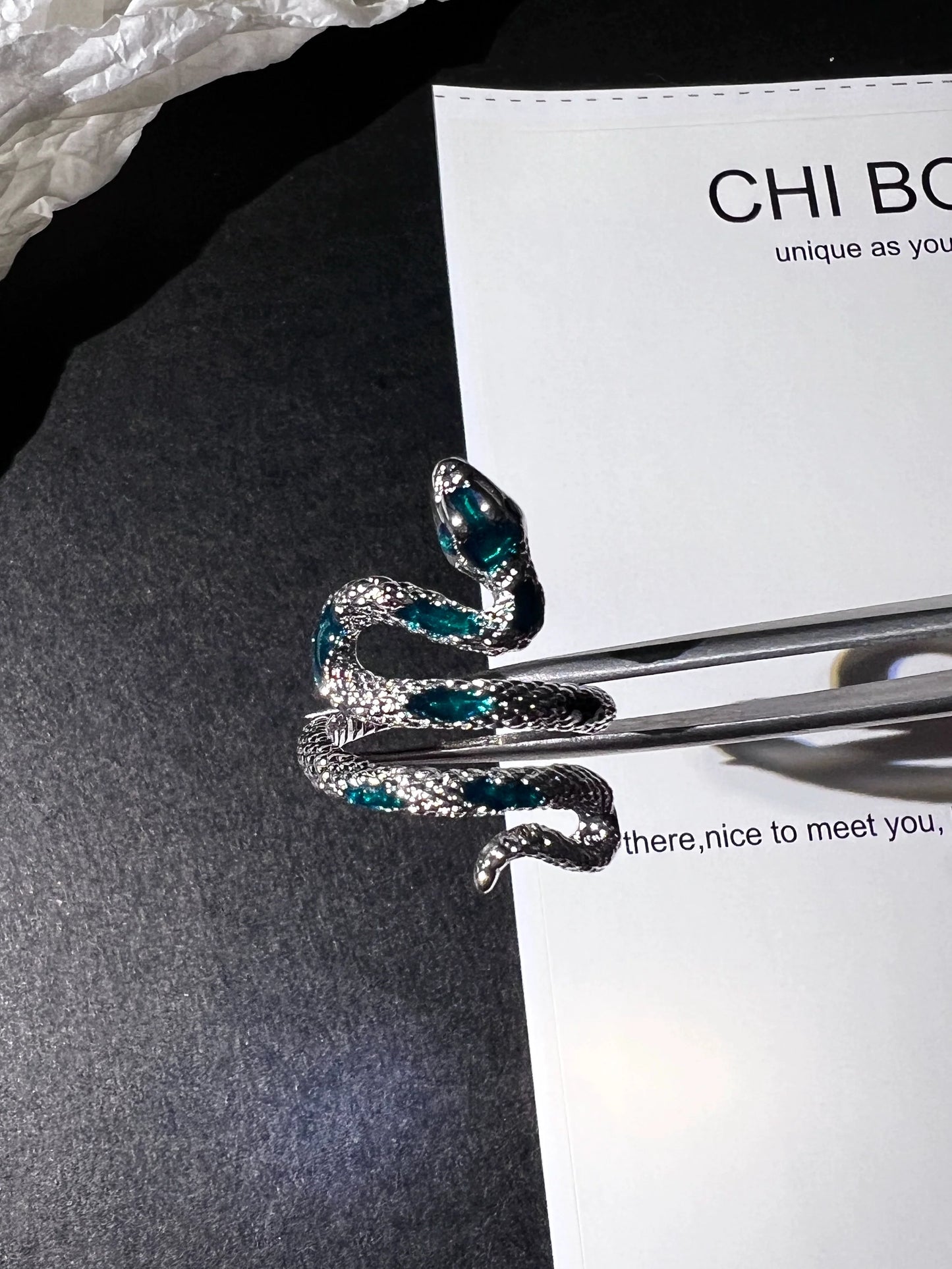 "Green Stripes Snake" Wrap Ring