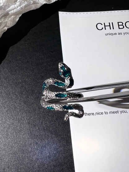 "Green Stripes Snake" Wrap Ring