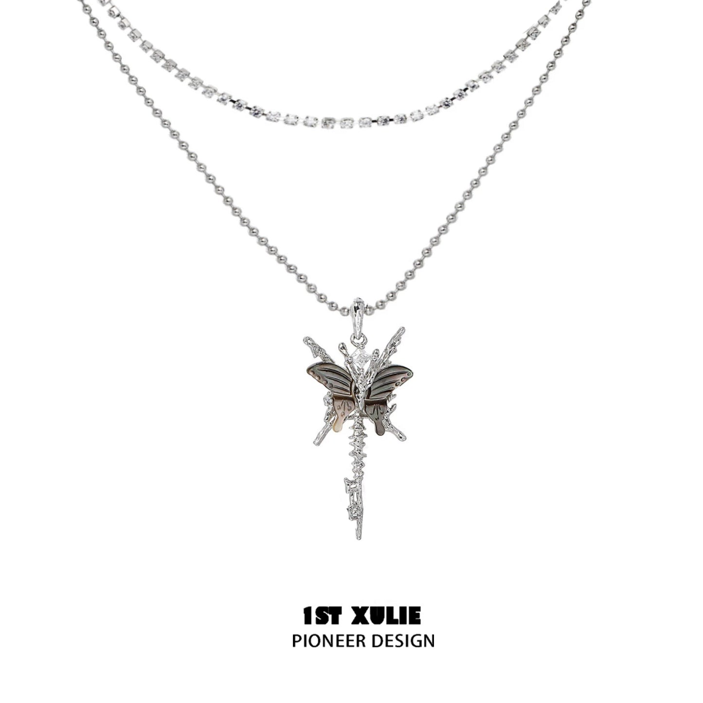 Skeleton Butterfly Pearl Necklace