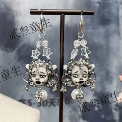 Earrings & Ear Cuffs-Two Three Children's Original Handmade Dark Niche High Sense Spice Girl Cold Wind Punk Dark Doll Earrings Earrings
