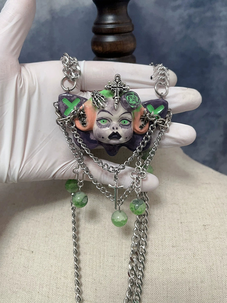 Necklaces-Ersan Tongsheng Original Handmade Cross Spice Girl Dark Metal Punk Doll Niche Millennium Subculture Necklace