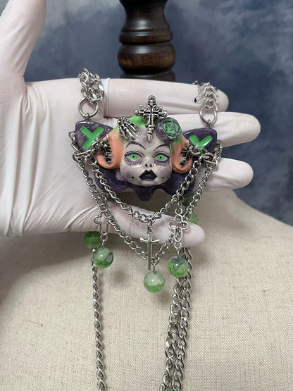 Necklaces-Ersan Tongsheng Original Handmade Cross Spice Girl Dark Metal Punk Doll Niche Millennium Subculture Necklace