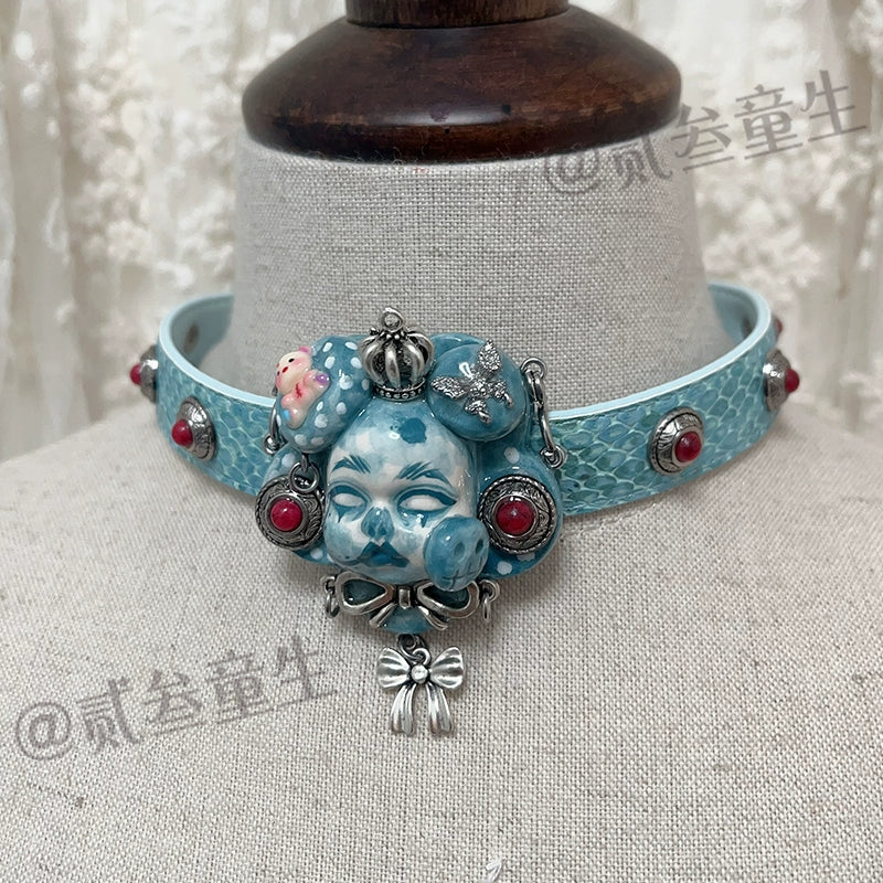 Choker-Ersan Tongsheng Original Niche Handmade Gothpunk Diablo Collar Original Design Collar Gift Design