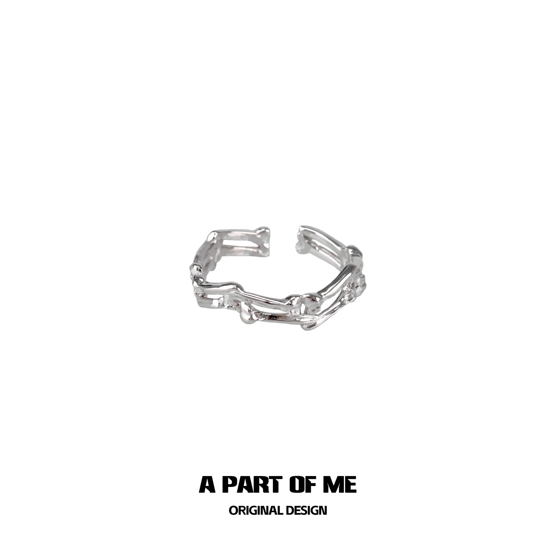 Unique A PART OF ME abstract bone silver ring with intricate design for modern jewelry lovers