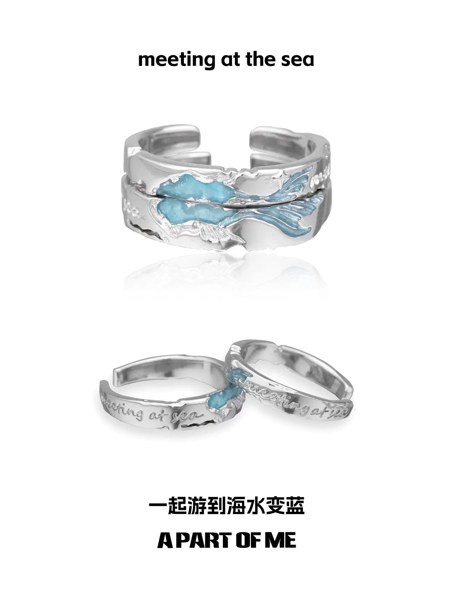 A PART OF ME azure dream fish ring with silver detailing and blue enamel accents