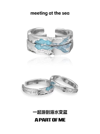 A PART OF ME azure dream fish ring with silver detailing and blue enamel accents