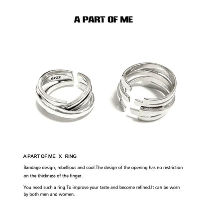 A PART OF ME bandage wrap punk ring in silver with adjustable design for men and women