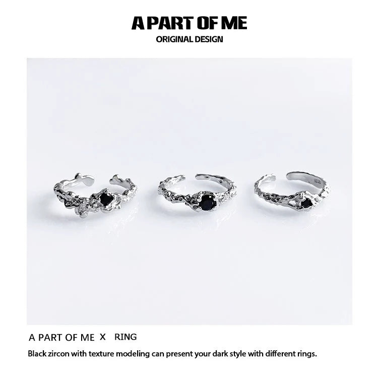 A PART OF ME black crown ring featuring textured design and black zircon for a stylish look