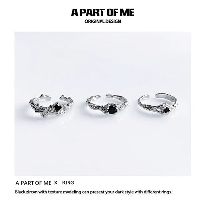 A PART OF ME black crown ring featuring textured design and black zircon for a stylish look