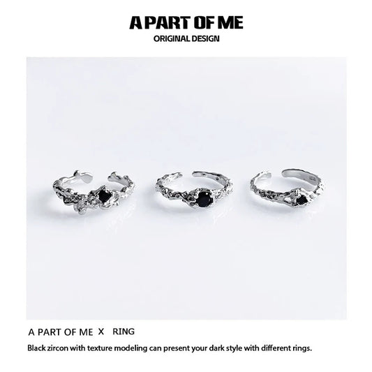 A PART OF ME black crown ring featuring textured design and black zircon for a stylish look