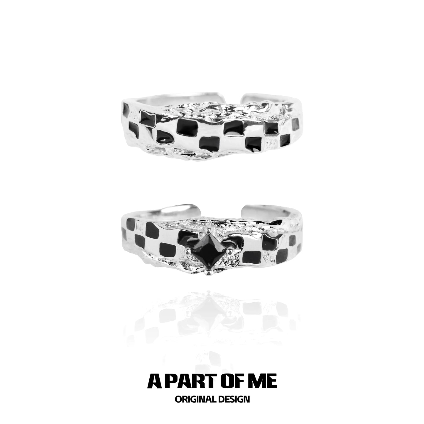 Stylish black white chessboard ring featuring a unique textured design by A PART OF ME