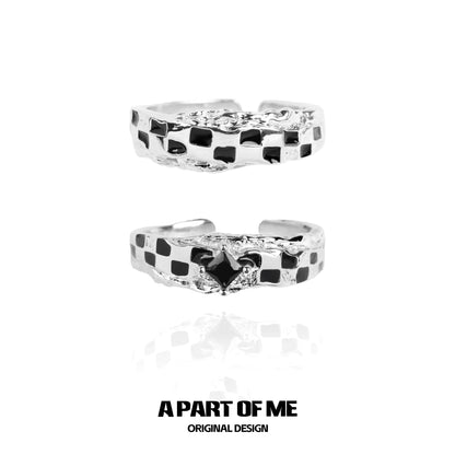 A PART OF ME black white chessboard ring in a unique textured design with modern style