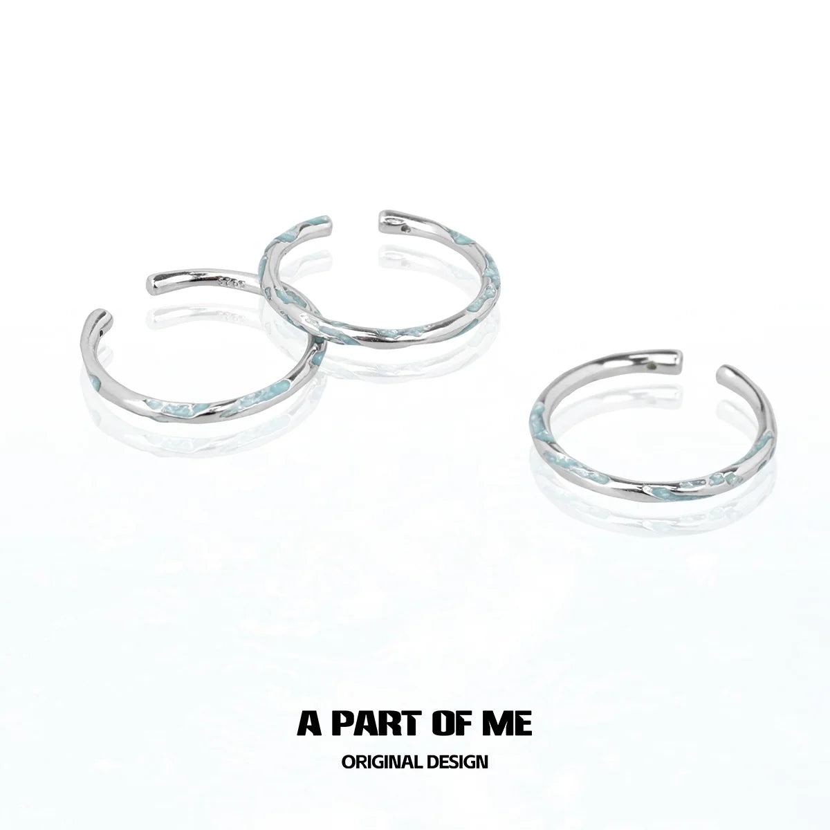 A PART OF ME blue minimalist ring set featuring sleek silver designs for modern styling