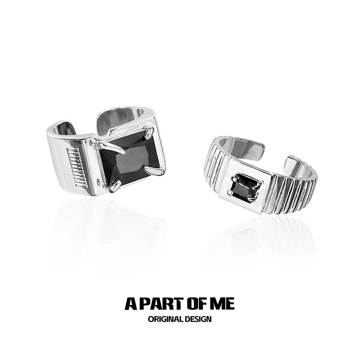 A PART OF ME bold stone hip-hop ring set featuring unique designs and striking black stones
