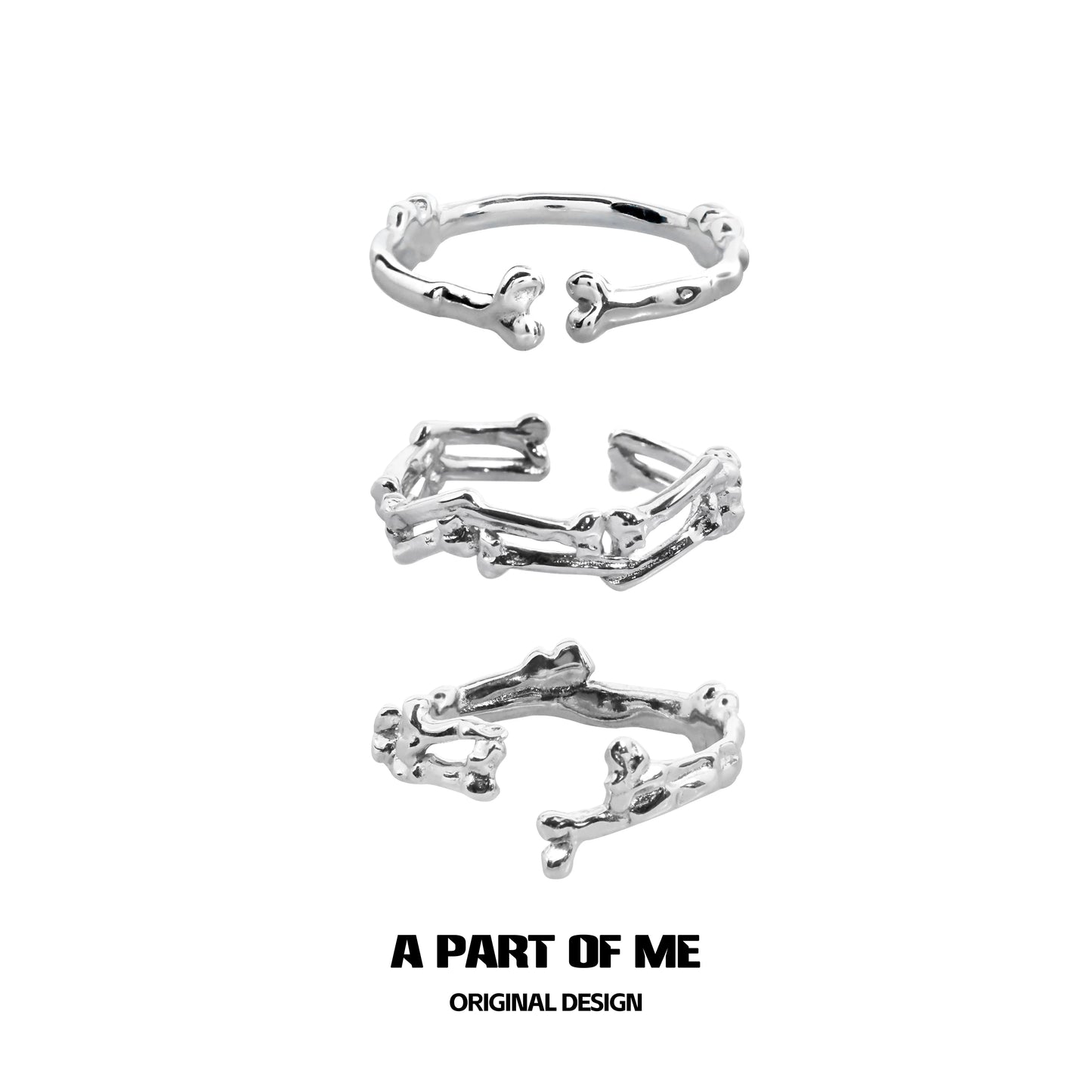 A Part of Me bone ring gothic jewelry showcasing a unique bone-like design in silver