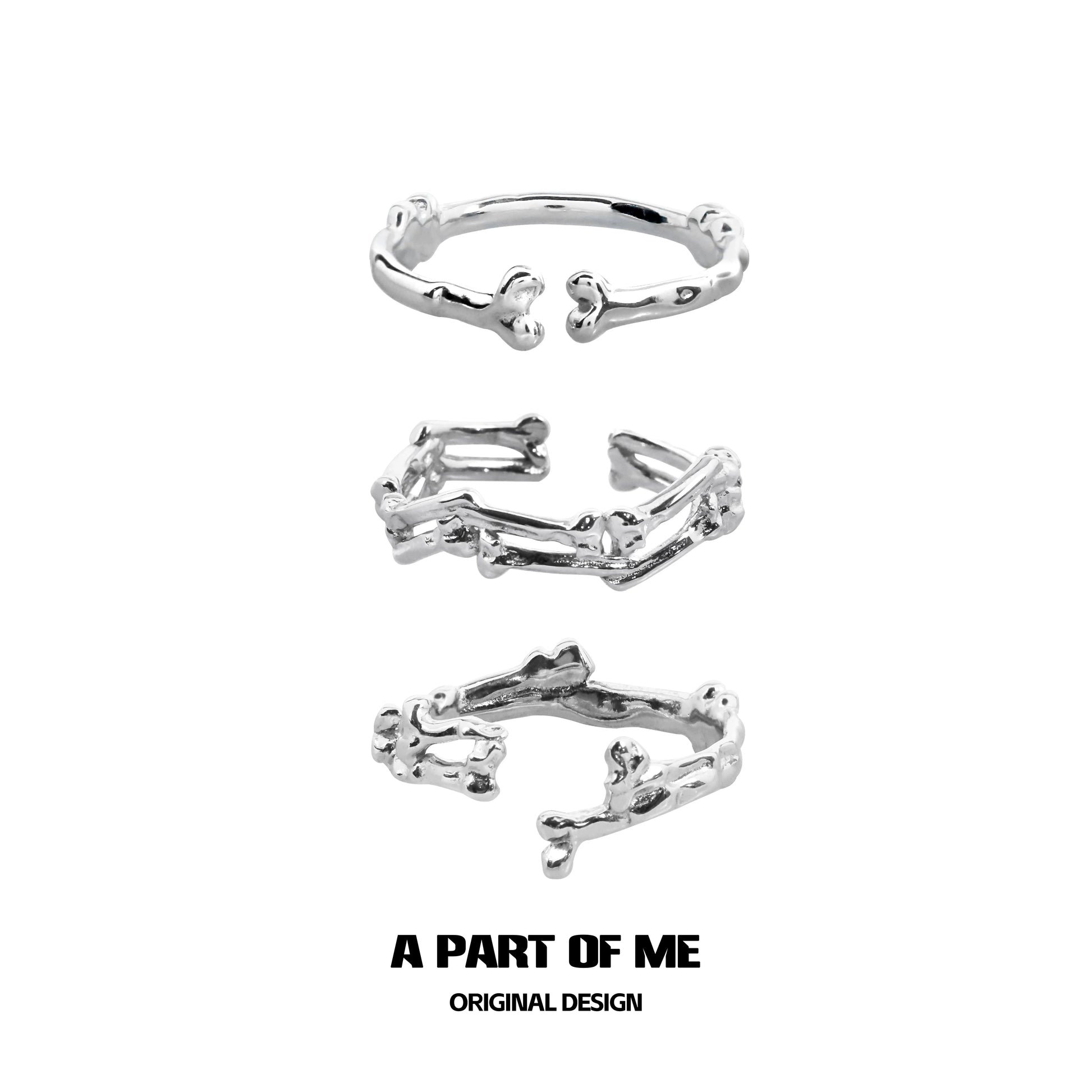 A PART OF ME bone ring gothic jewelry featuring a unique skeletal design in silver