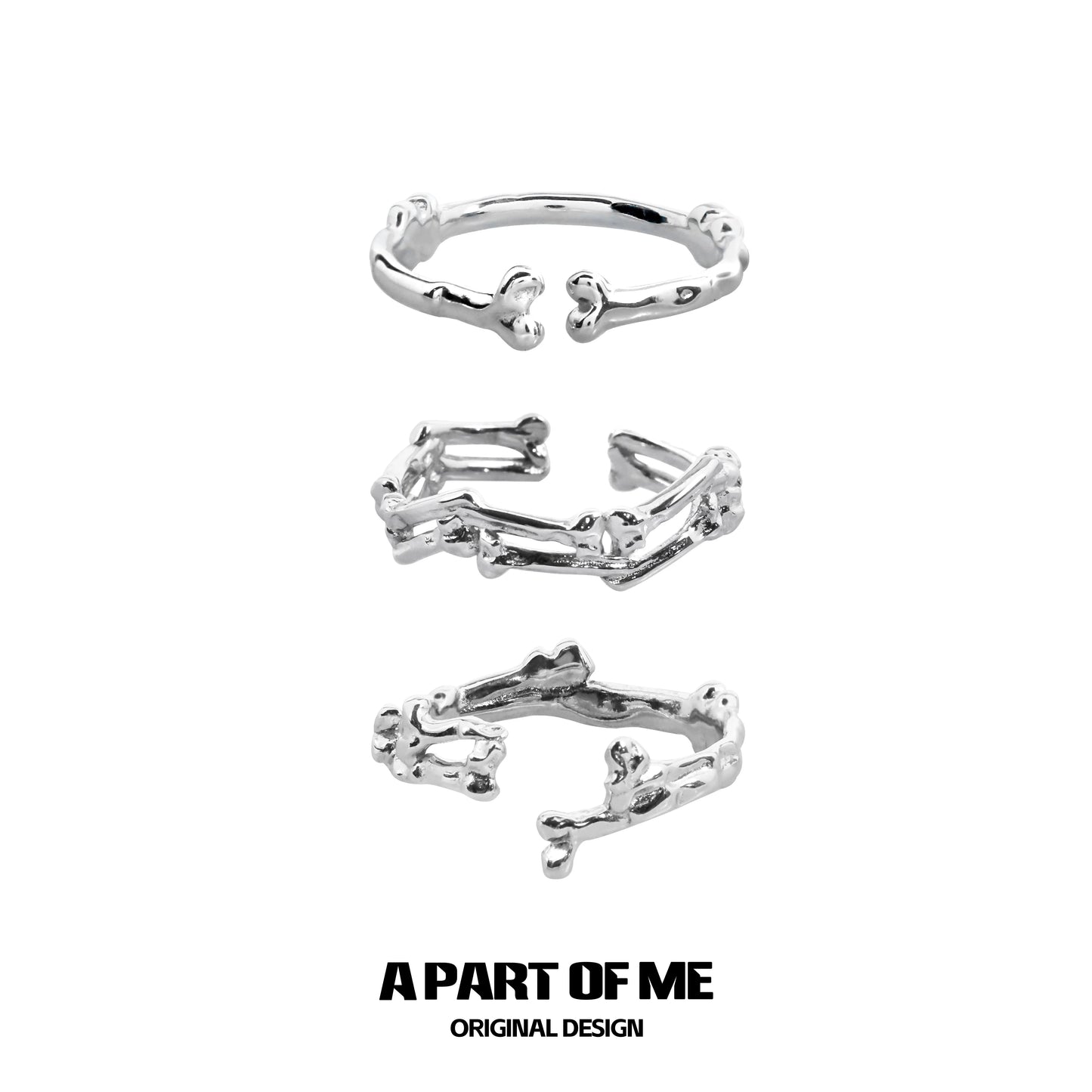 Bone ring gothic jewelry in silver featuring a unique organic design from A PART OF ME