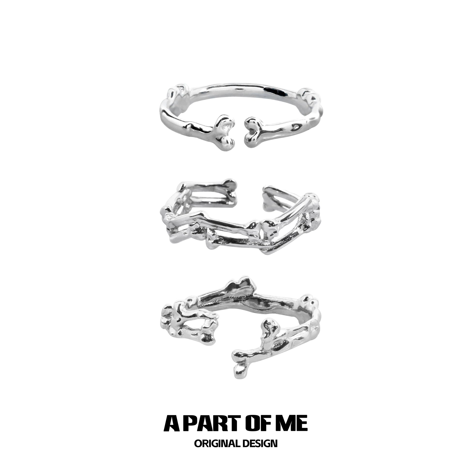 Bone ring gothic jewelry in silver featuring a unique organic design from A PART OF ME