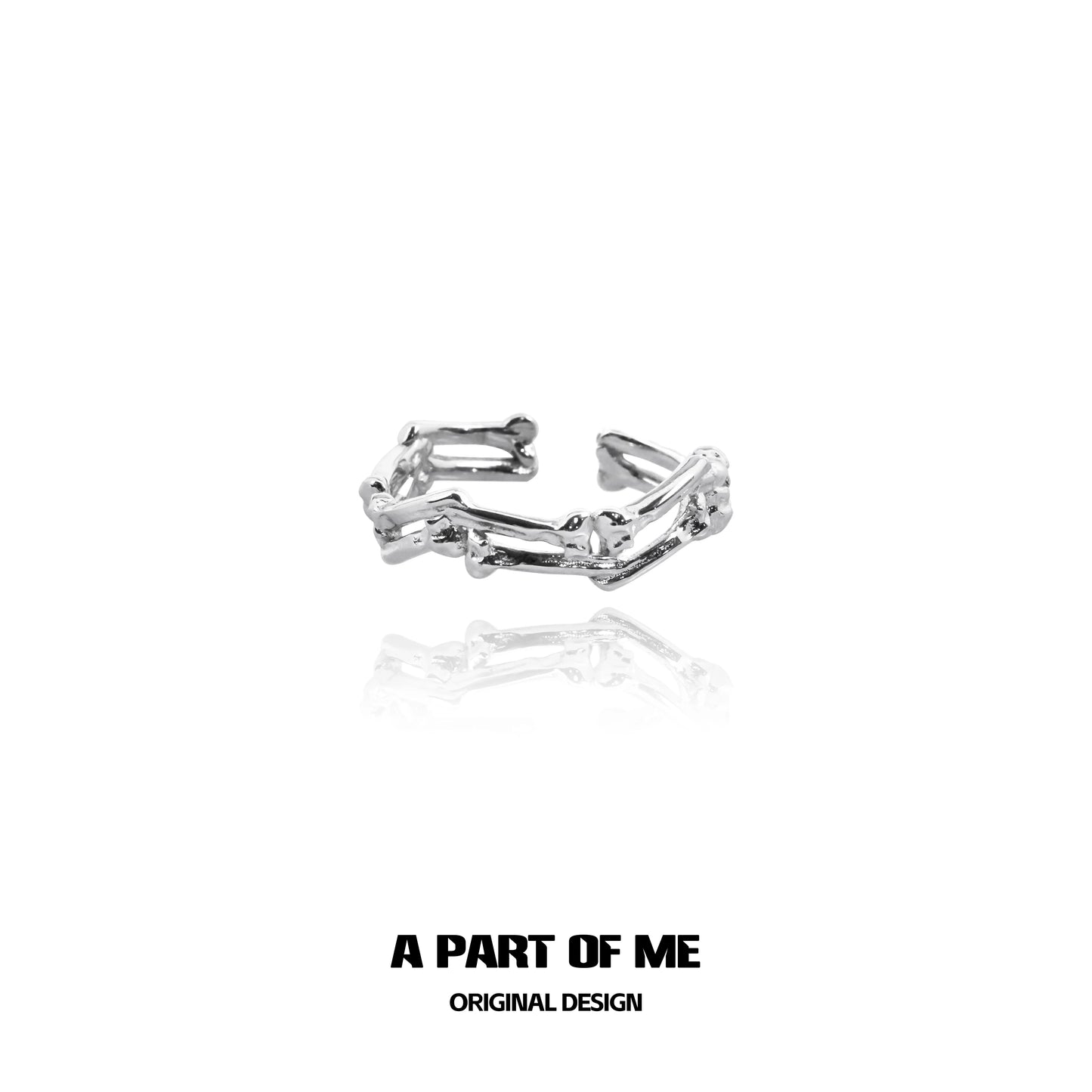 A PART OF ME bone ring gothic jewelry in silver, featuring a unique skeletal design for a bold statement
