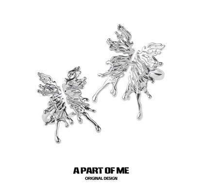 A PART OF ME butterfly liquid metal ring featuring an intricate, fluid design in silver finish