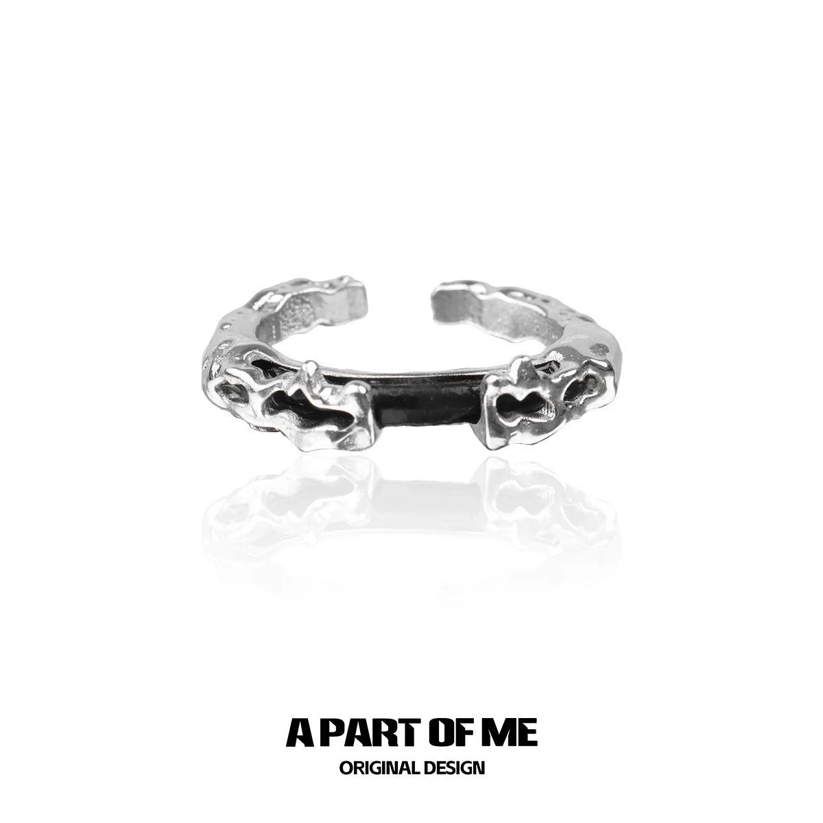 A PART OF ME dark matter ring in silver with a unique textured design for a modern look
