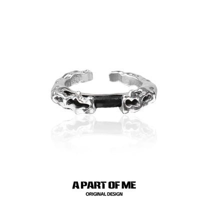 A PART OF ME dark matter ring in silver with a unique textured design for a modern look