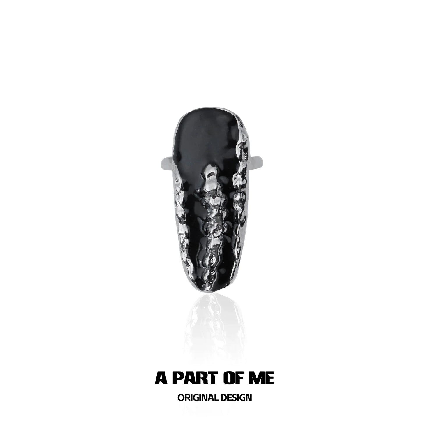 A PART OF ME dark queen finger guard ring featuring a sleek black finish with textured details
