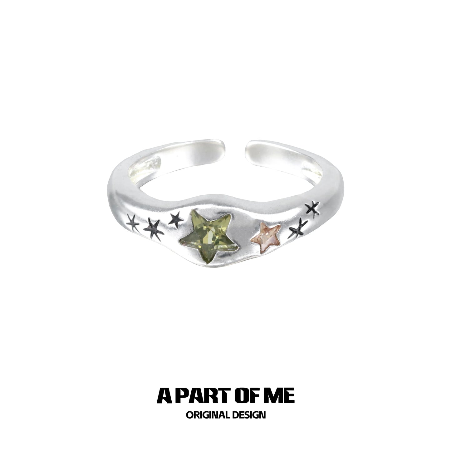 A Part of Me Dreamy Star Ring in Silver with Green and Rose Gold Star Accents