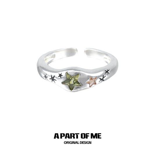 A Part of Me Dreamy Star Ring in Silver with Green and Rose Gold Star Accents