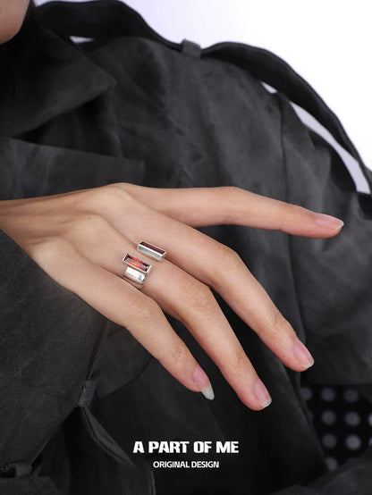 Edgy gothic ring from A PART OF ME showcasing a unique multi-bar design on a model's hand