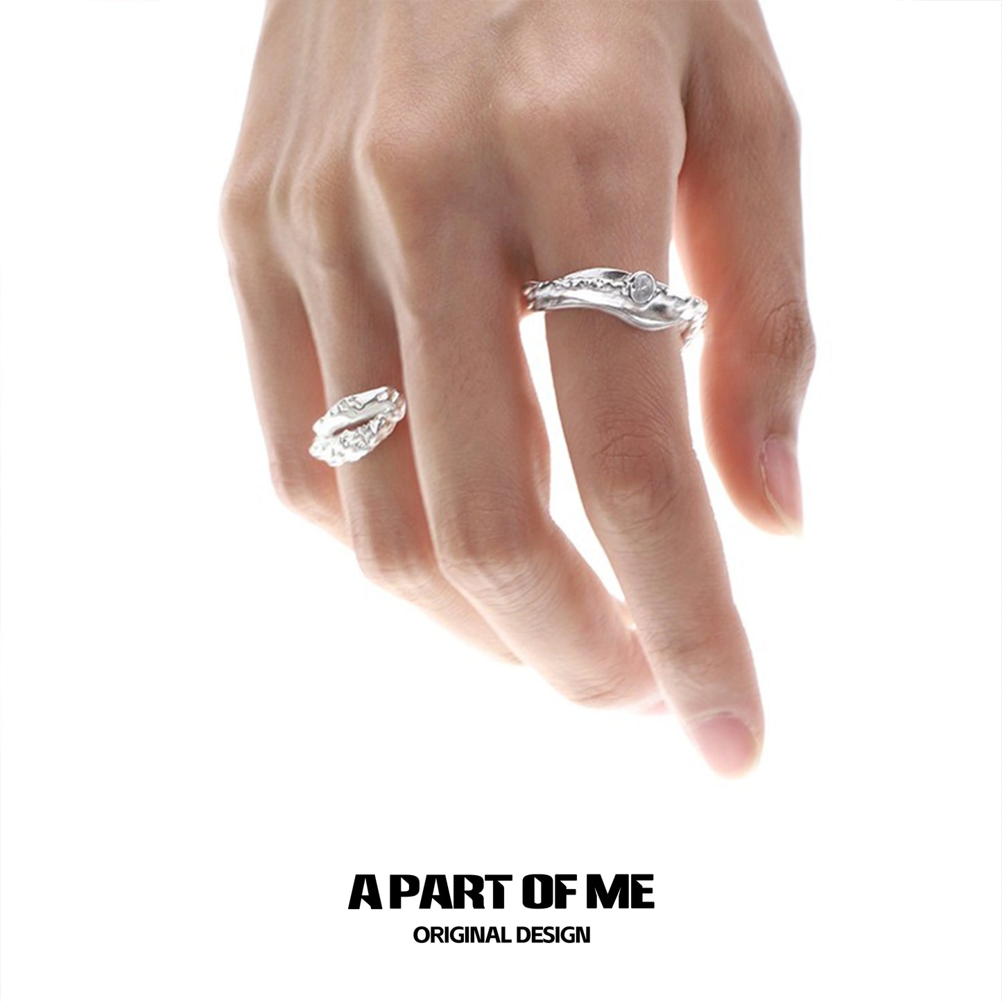 Silver A PART OF ME Eternal Star River Ring on a hand showcasing its unique design