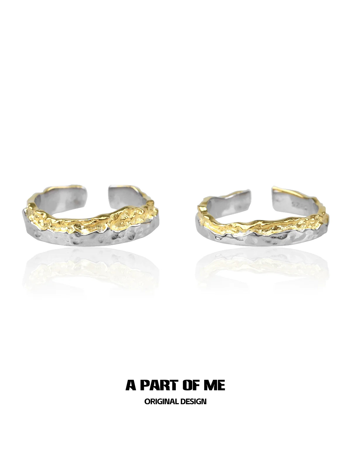 Stylish gold couple rings by A PART OF ME with unique textured design and silver band