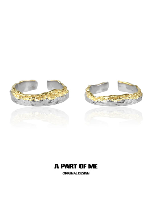 Stylish gold couple rings by A PART OF ME with unique textured design and silver band