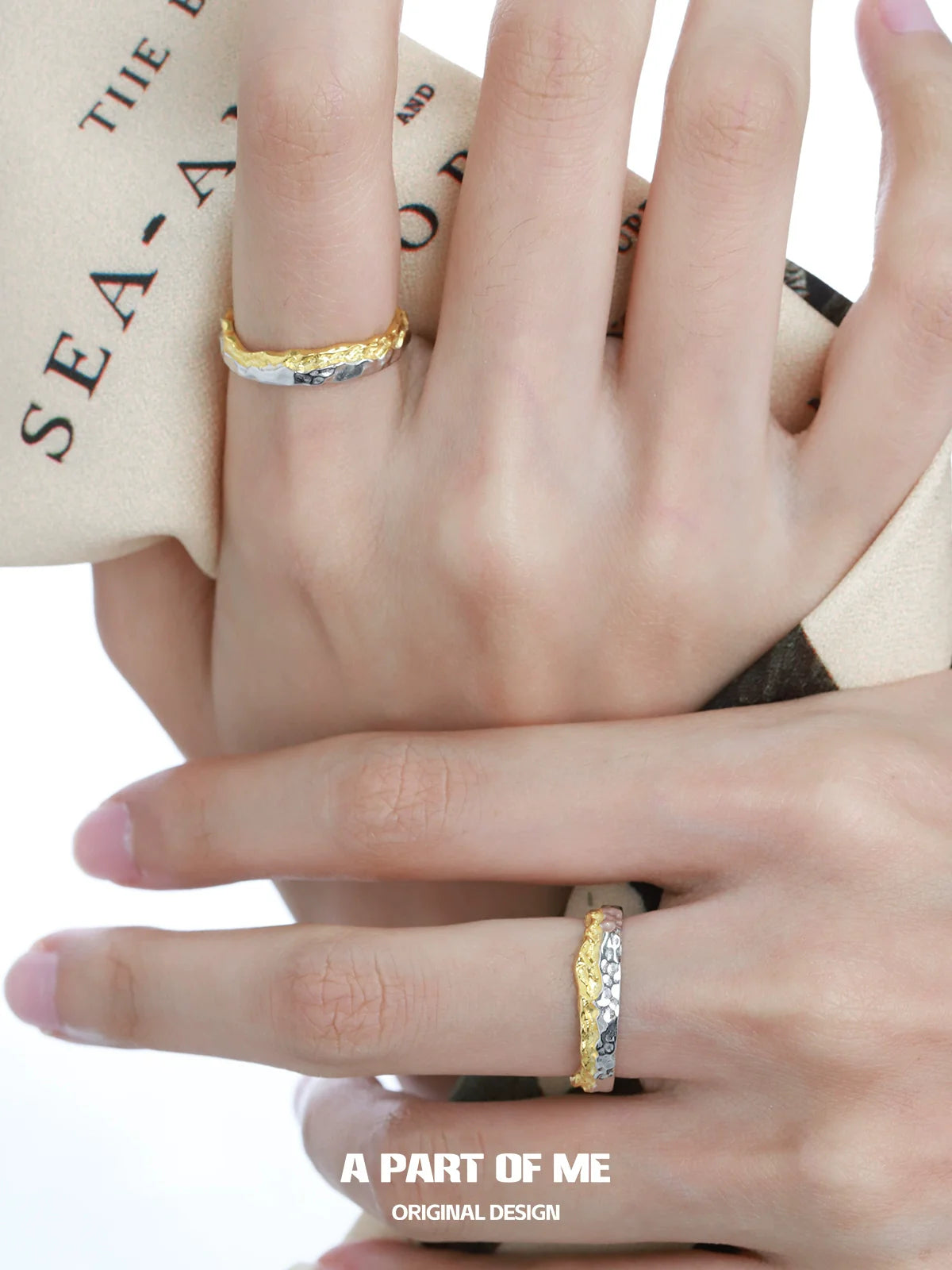 Stylish gold couple rings by A PART OF ME with unique textured designs perfect for special occasions