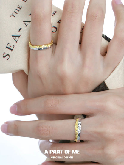Stylish gold couple rings by A PART OF ME with unique textured designs perfect for special occasions