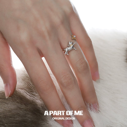 Silver good night lamb ring featuring a playful lamb design and star accents for a charming look