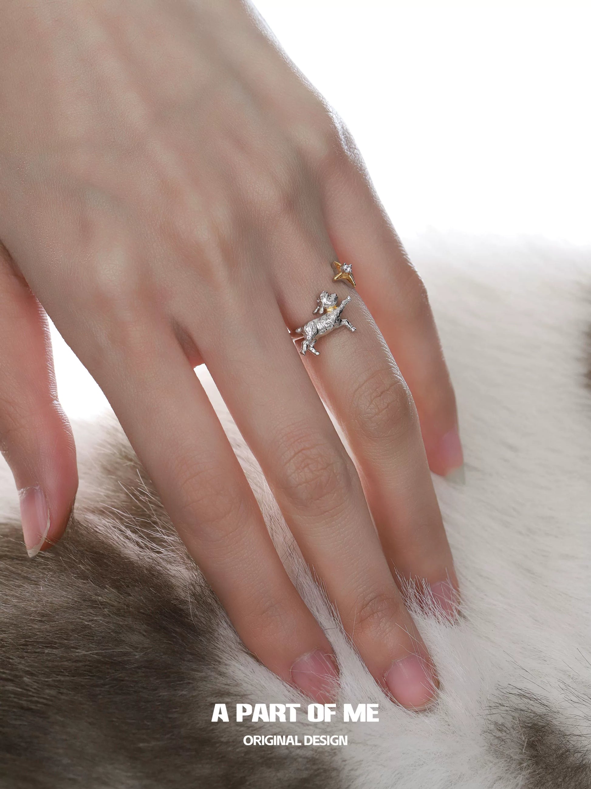 Silver Good Night Lamb Ring by A PART OF ME featuring a charming lamb design and star detail